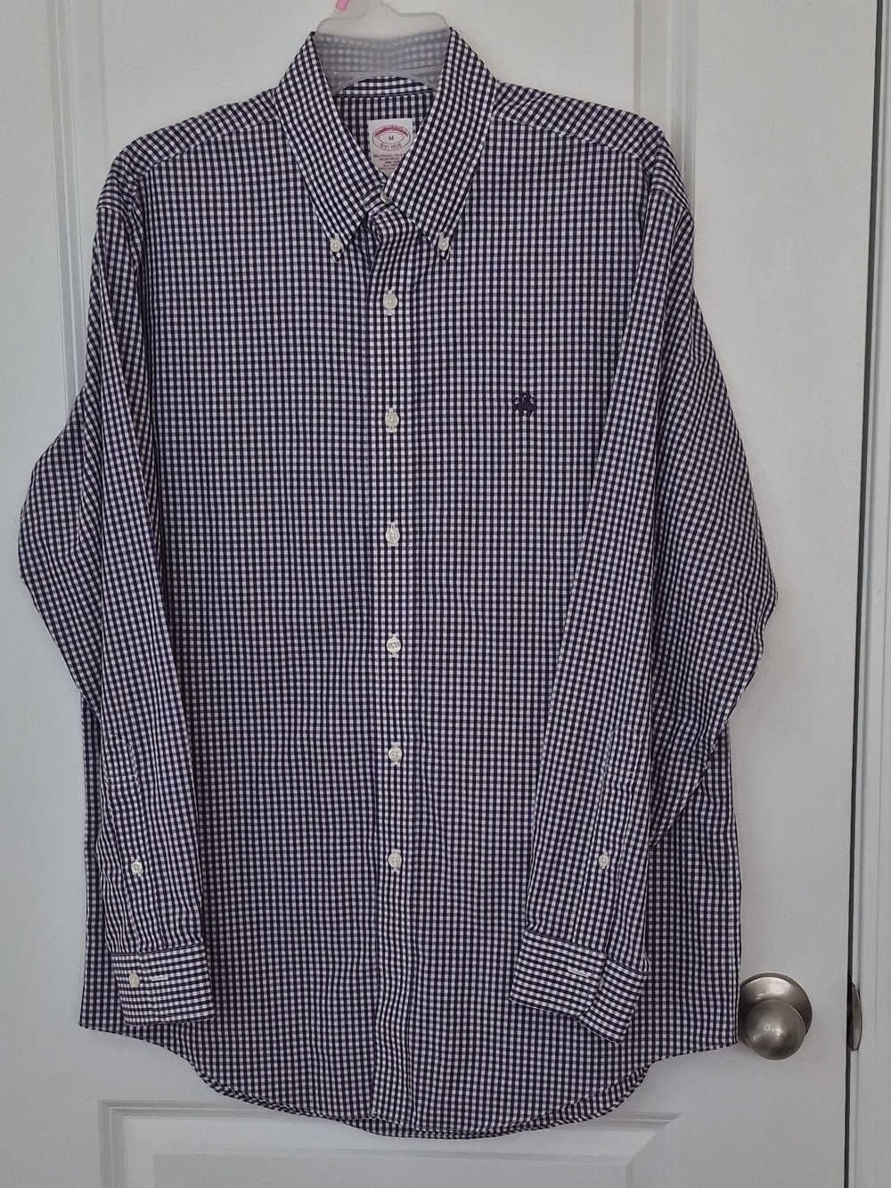Brooks Brothers Navy and White Gingham Button-Down Shirt Size M